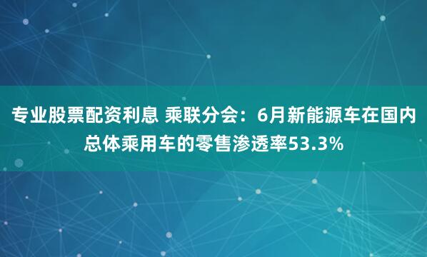 专业股票配资利息 乘联分会：6月新能源车在国内总体乘用车的零售渗透率53.3%